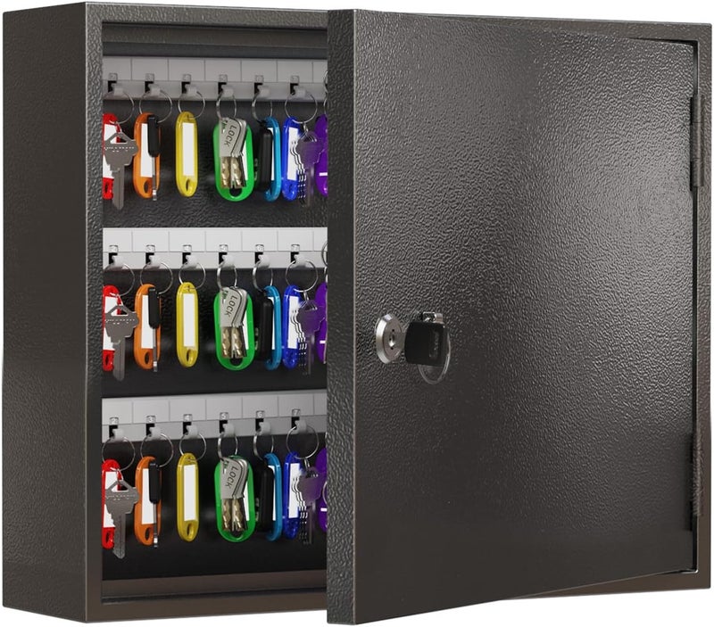 WeHere Key Lock Box for 90 Keys, Wall Mount Key Cabinet with Color Key Tags, Steel Key Storage Box with Lock, Key Holder Organizer for Home, Office, Apartment, Property Management - Image 1